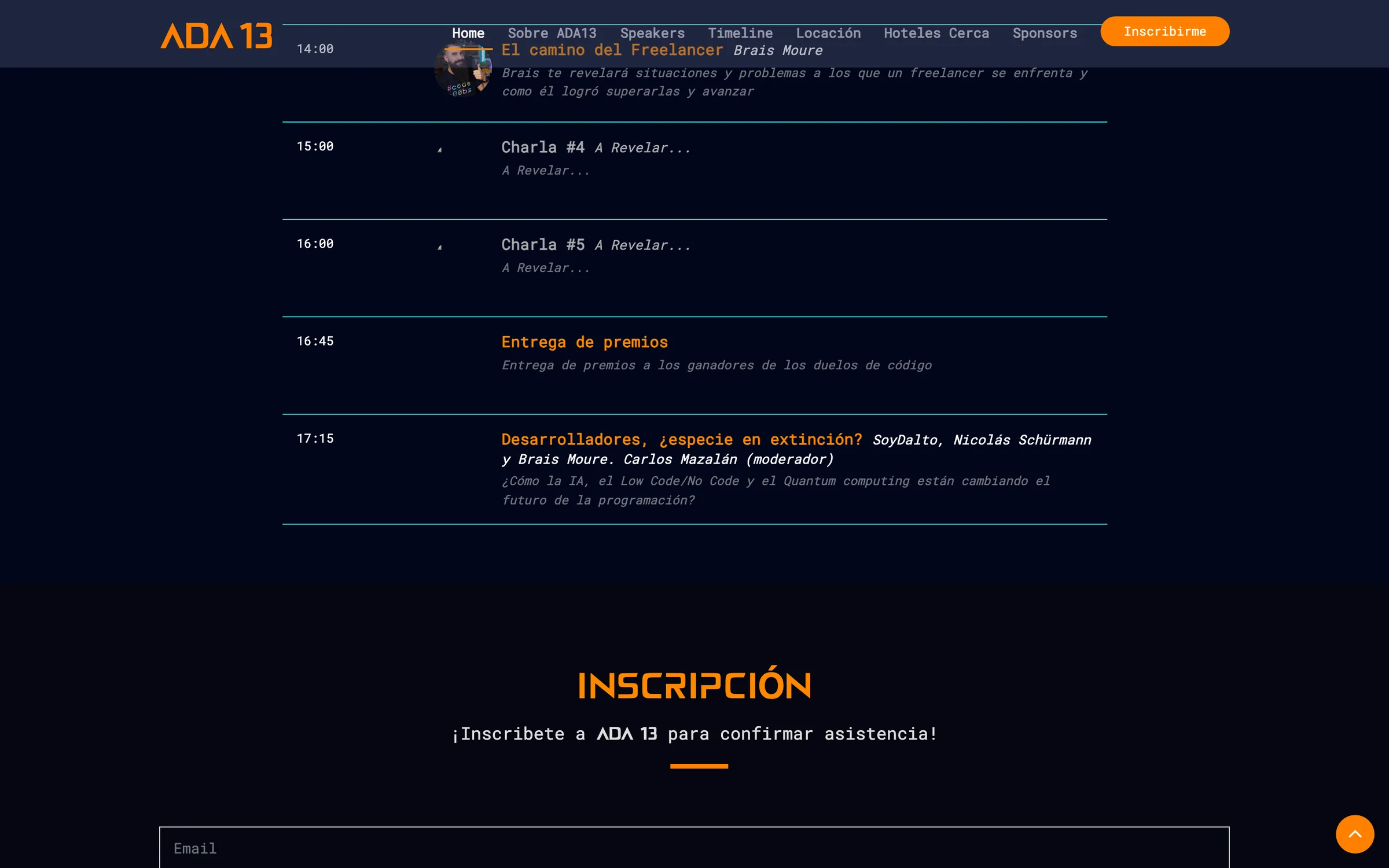 El cierre de la agenda y el formulario de inscripción del sitio archivado