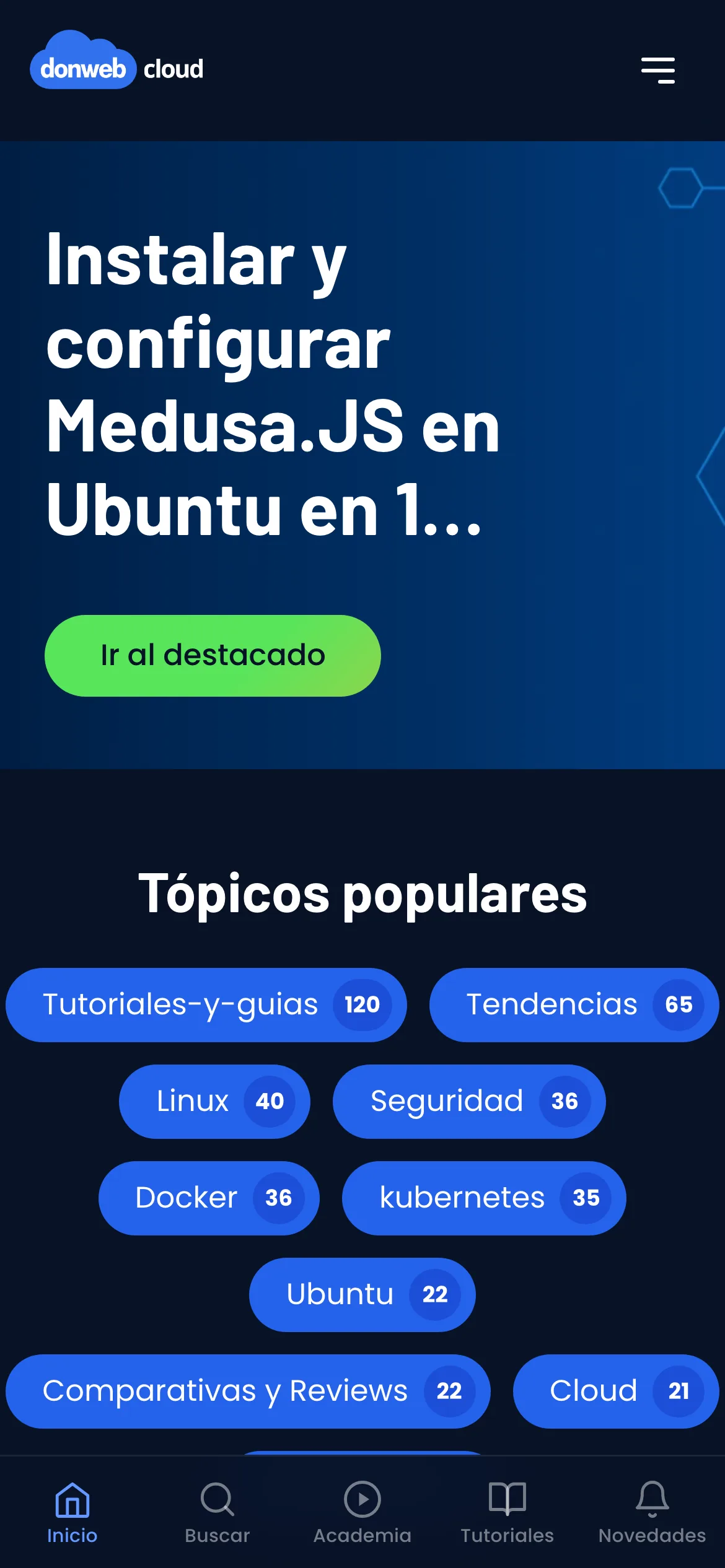 Portada de cloud.donweb.com en el celular