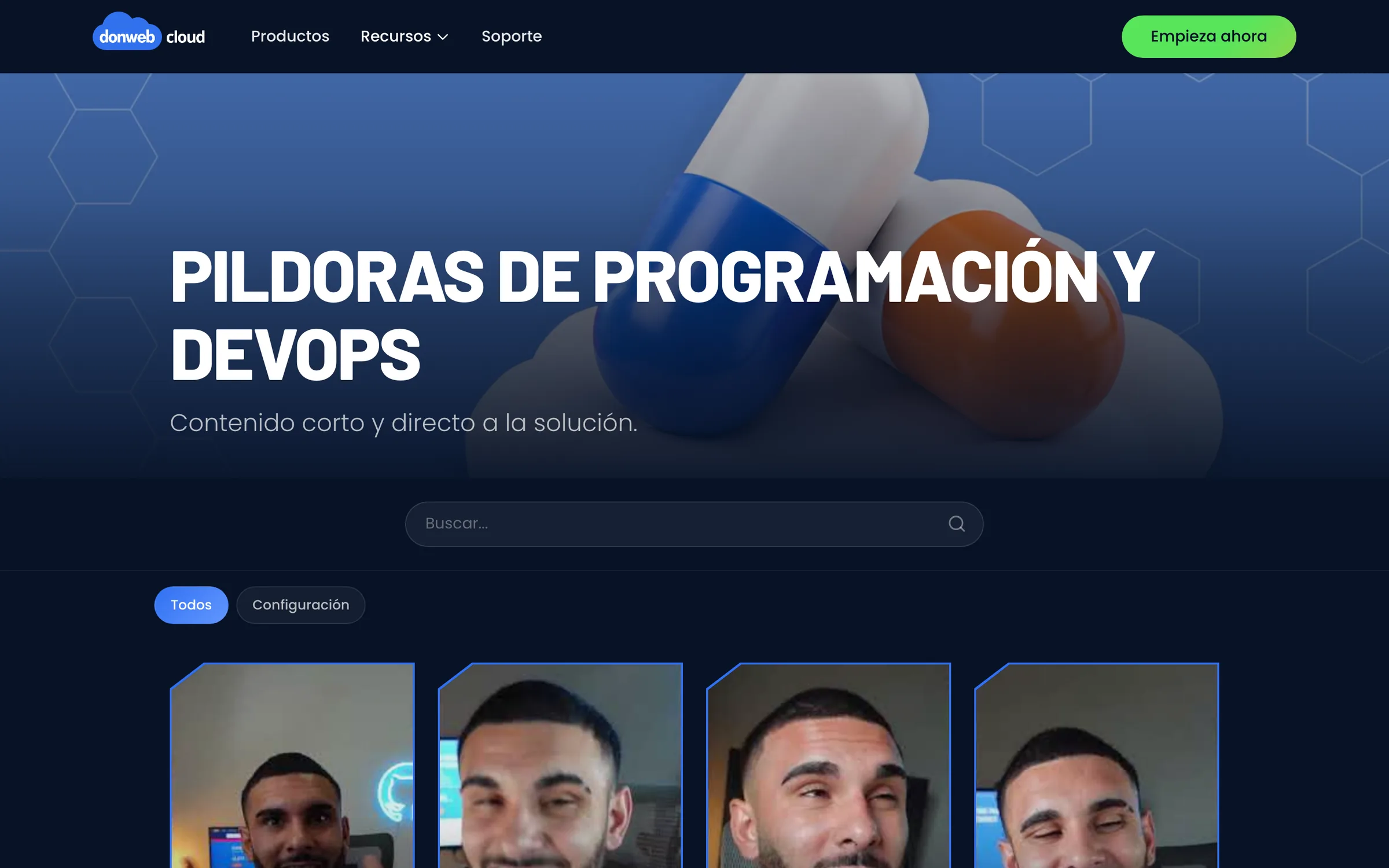 Hub de Píldoras con la grilla de videos cortos