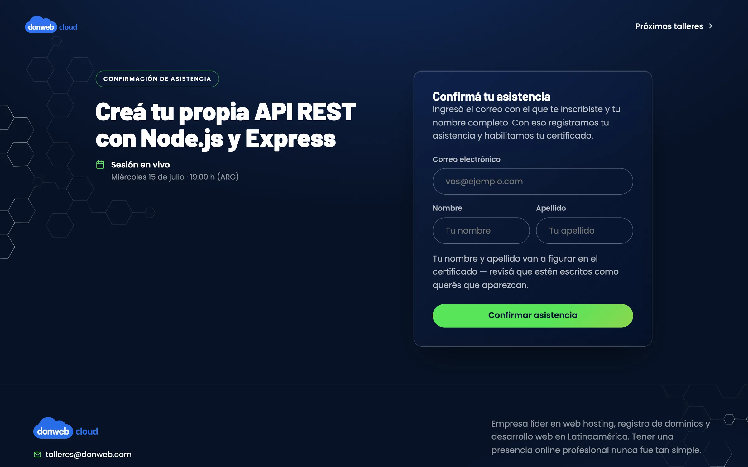 Página de acreditación de asistencia a un taller