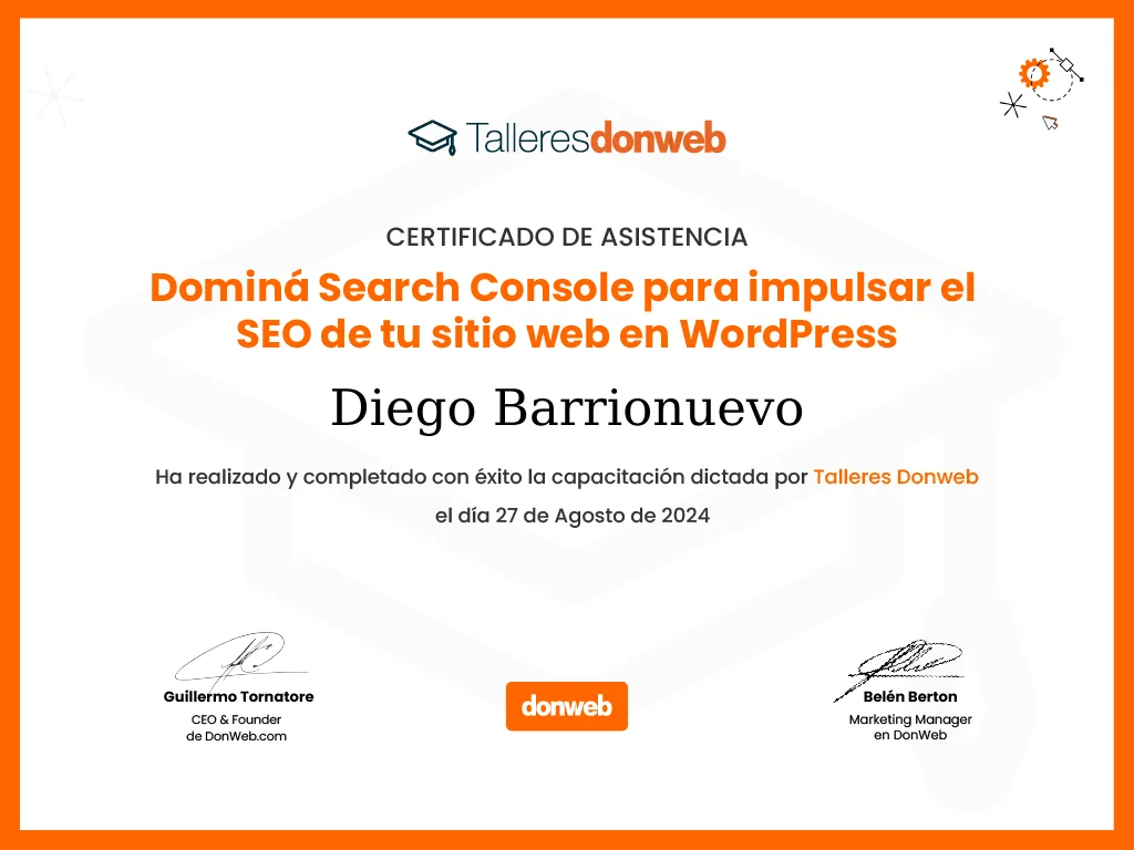Certificado de asistencia: Dominá Search Console para impulsar el SEO de tu sitio web en WordPress
