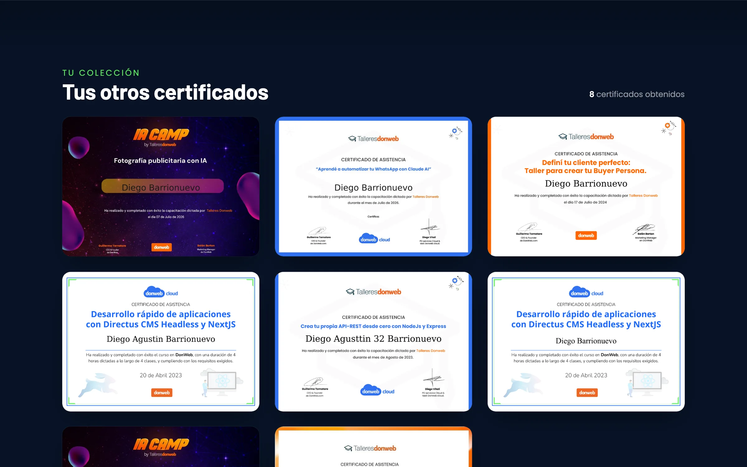 La sección de otros certificados en la página de un certificado