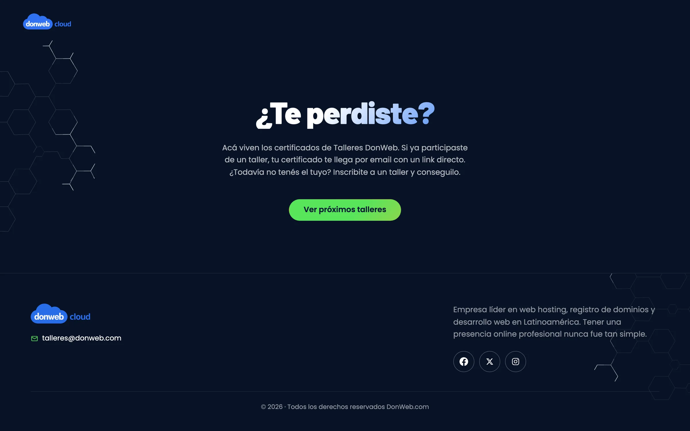 Portada de talleres.donweb.com con el catálogo de talleres