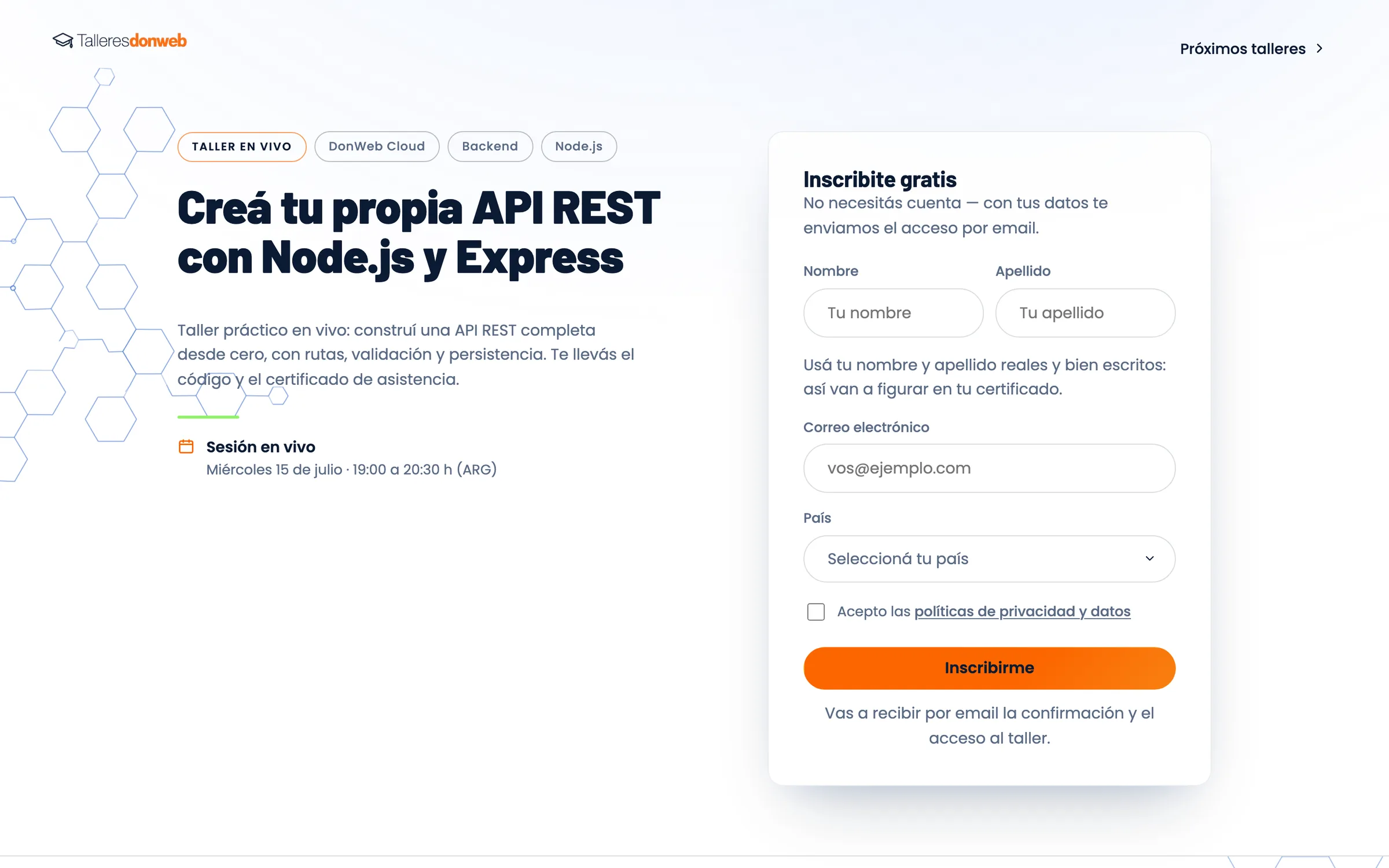Landing de registro con la marca oficial de DonWeb